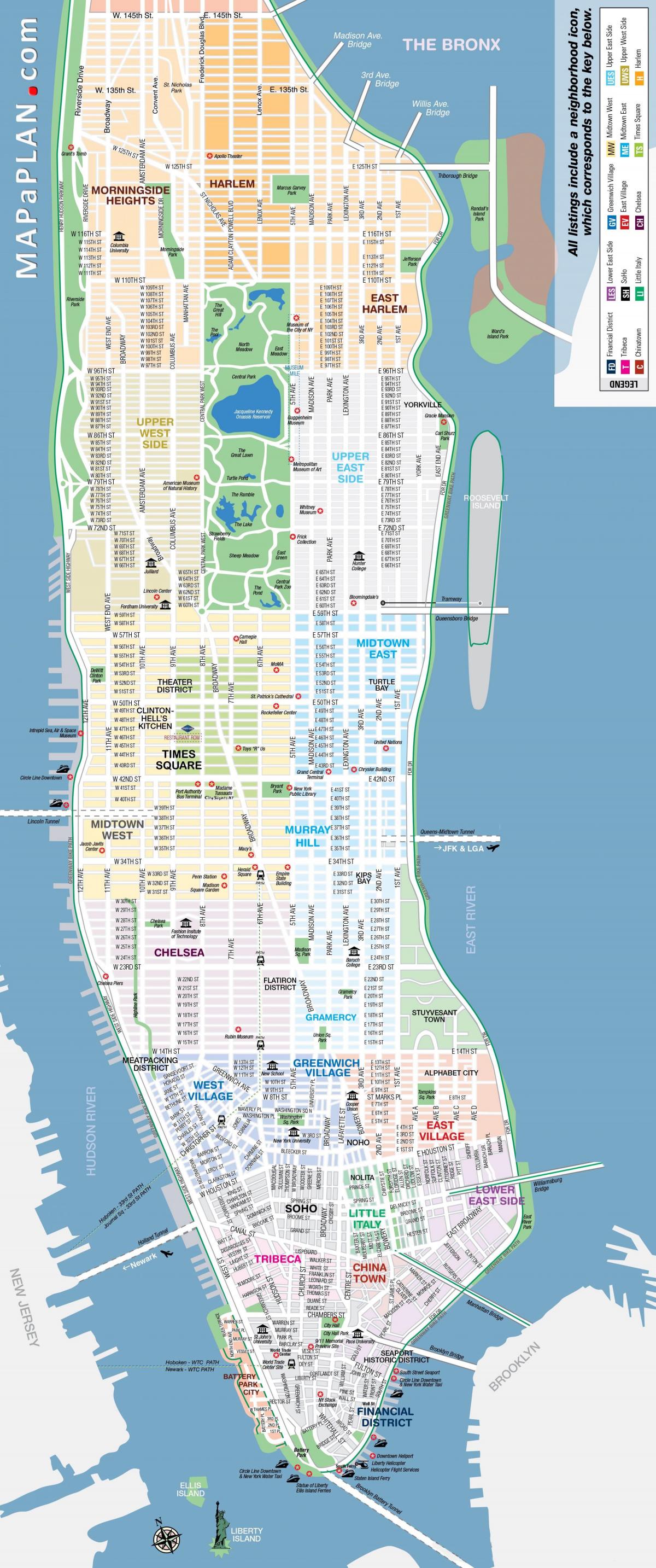 Plan des attractions de Manhattan