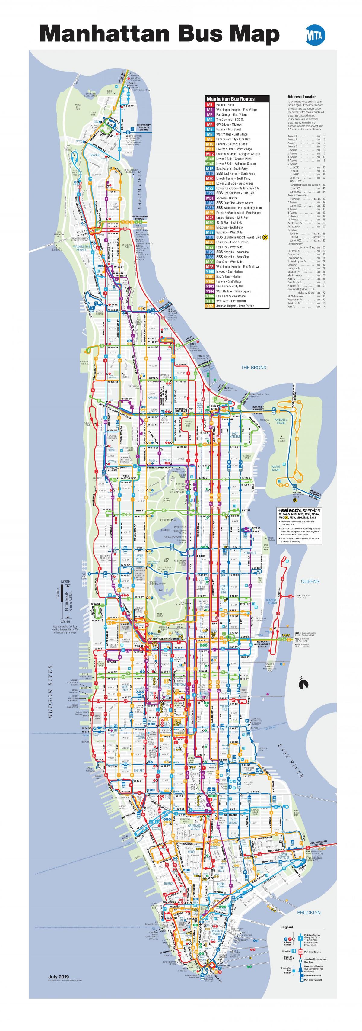 Plan des stations bus de Manhattan