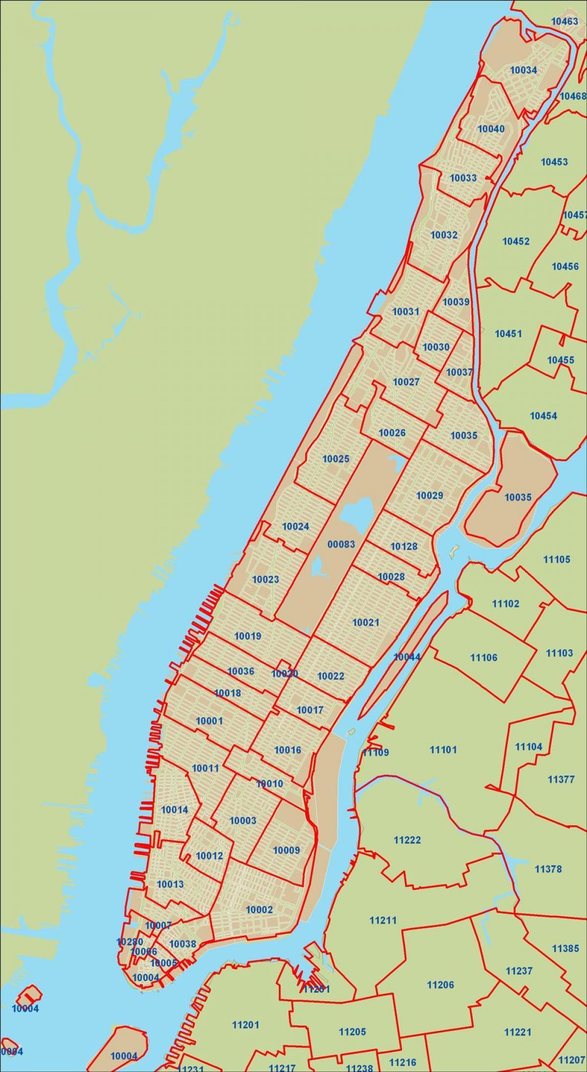 Plan des codes postaux de Manhattan